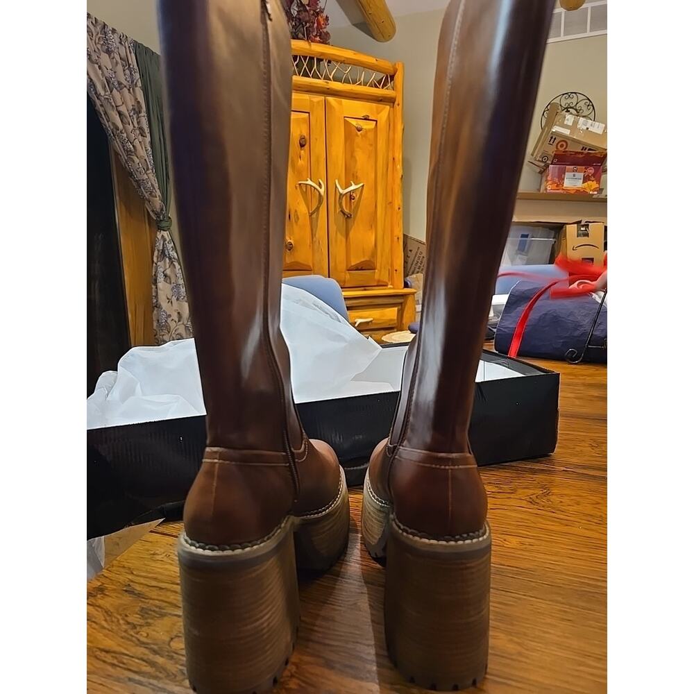 Dolls Kill Current Mood Platform Western Brown Boots Size 8 New - Picture 5 of 14
